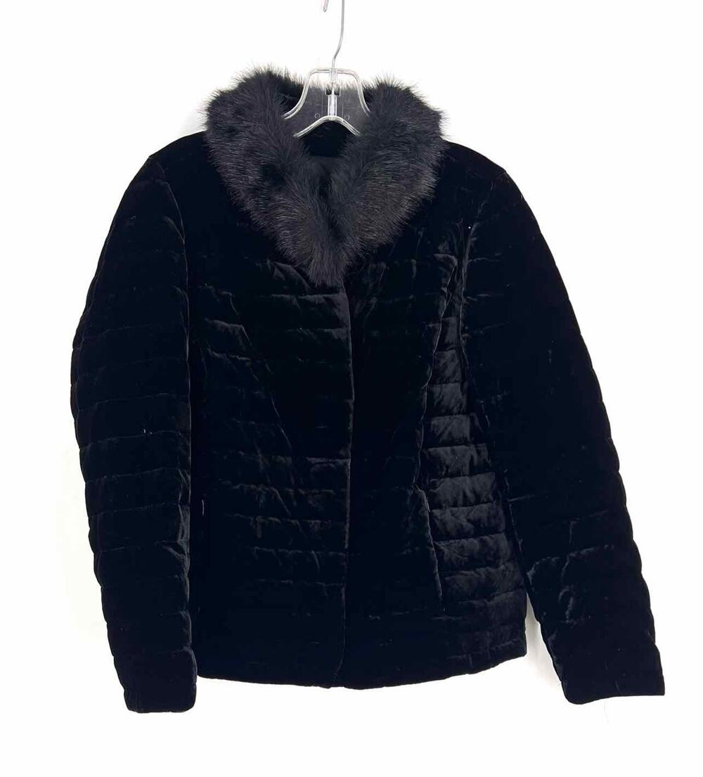Talbots Size 4 Black Velour Faux Fur Jackets Jacket